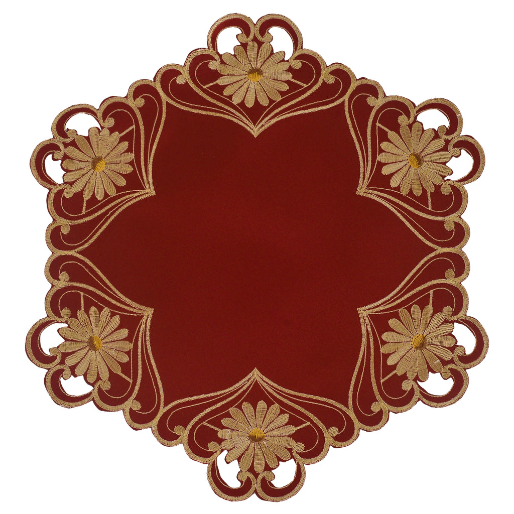 Imperial Red – Gold Lace Red Doilies, The Imperial Red Collection European Embroidery Décor 15 inch