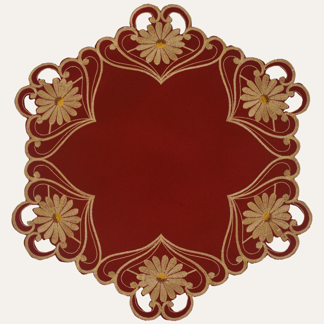 Imperial Red – Gold Lace Red Doilies, The Imperial Red Collection European Embroidery Décor 15 inch