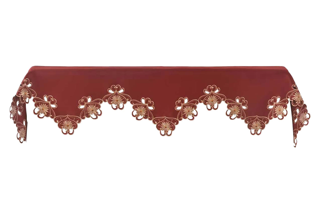 Imperial Red – Gold Lace Red Mantel Scarf Cover, The Imperial Red Collection Elegant Embroidered Home Décor 18x90 inch