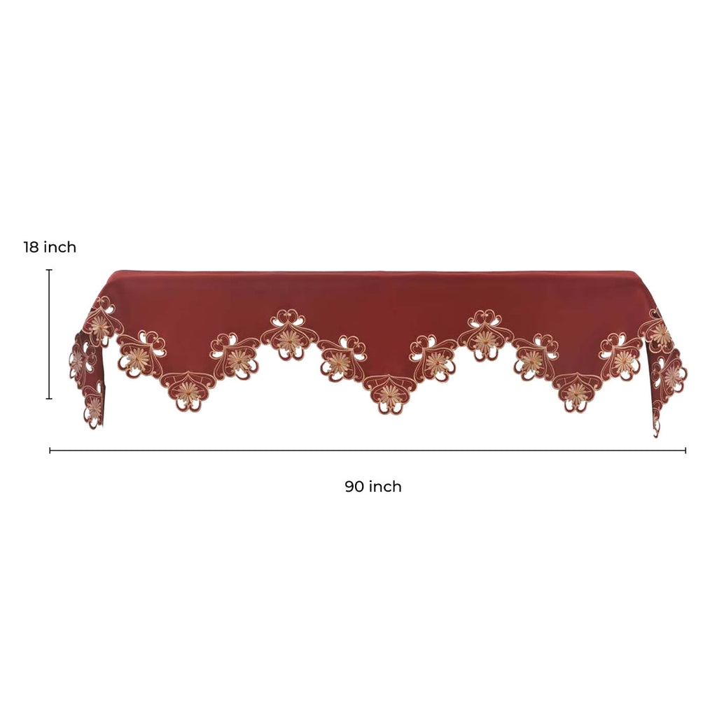 Imperial Red – Gold Lace Red Mantel Scarf Cover, The Imperial Red Collection Elegant Embroidered Home Décor 18x90 inch