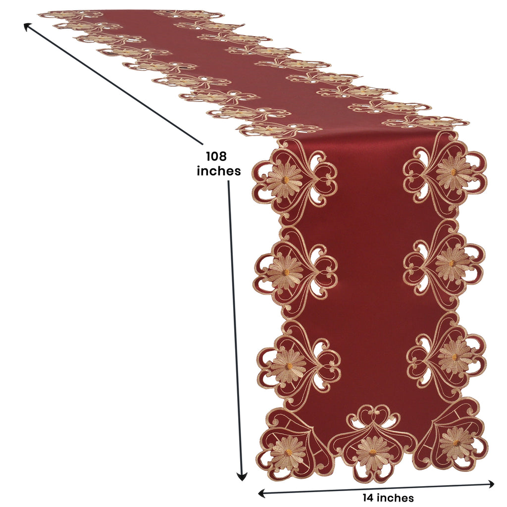 Imperial Red – Gold Lace Red Table Runner, European Embroidery Decorative Dresser Scarf 14*108 inch
