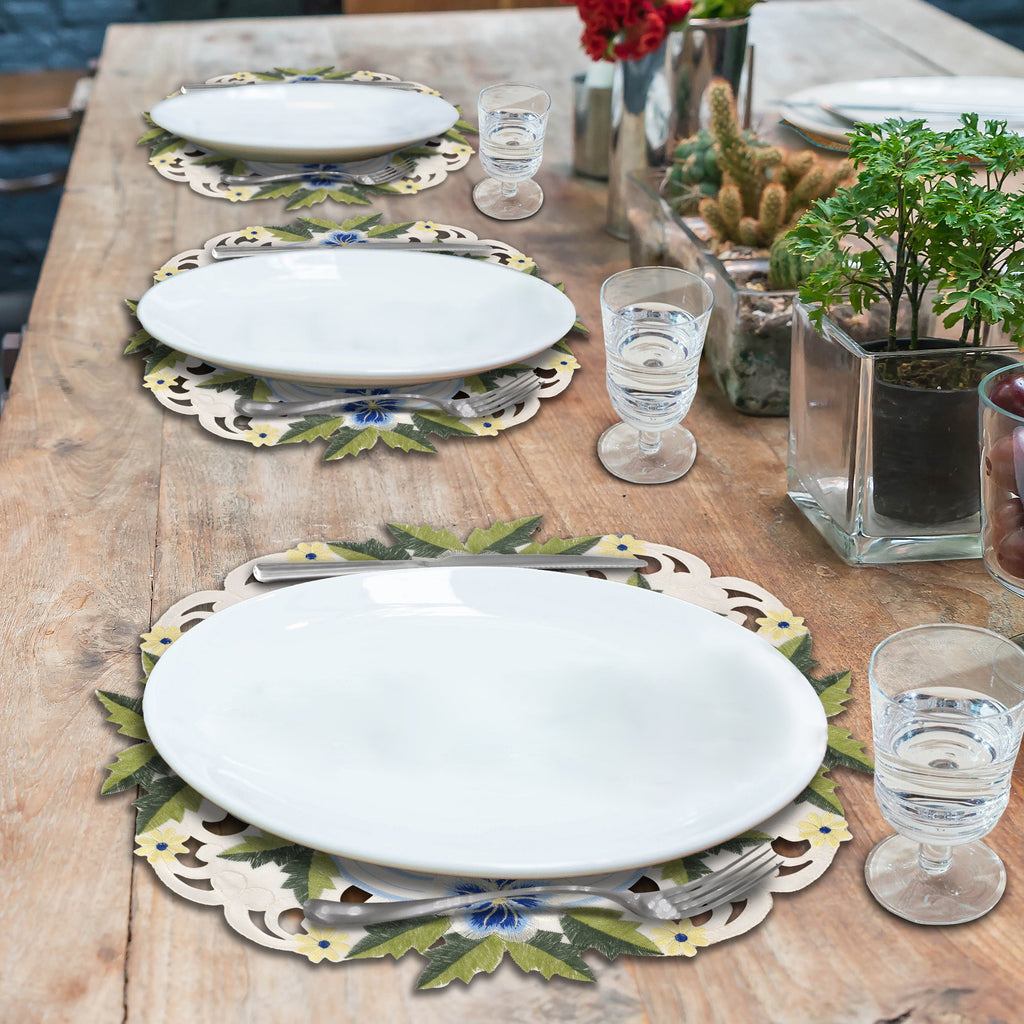 Blue or Green Lace White Doilies - Round Placemats European Embroidery for Dining Table Home Decor Wedding - 15 inches - The Eternal Grace Collection