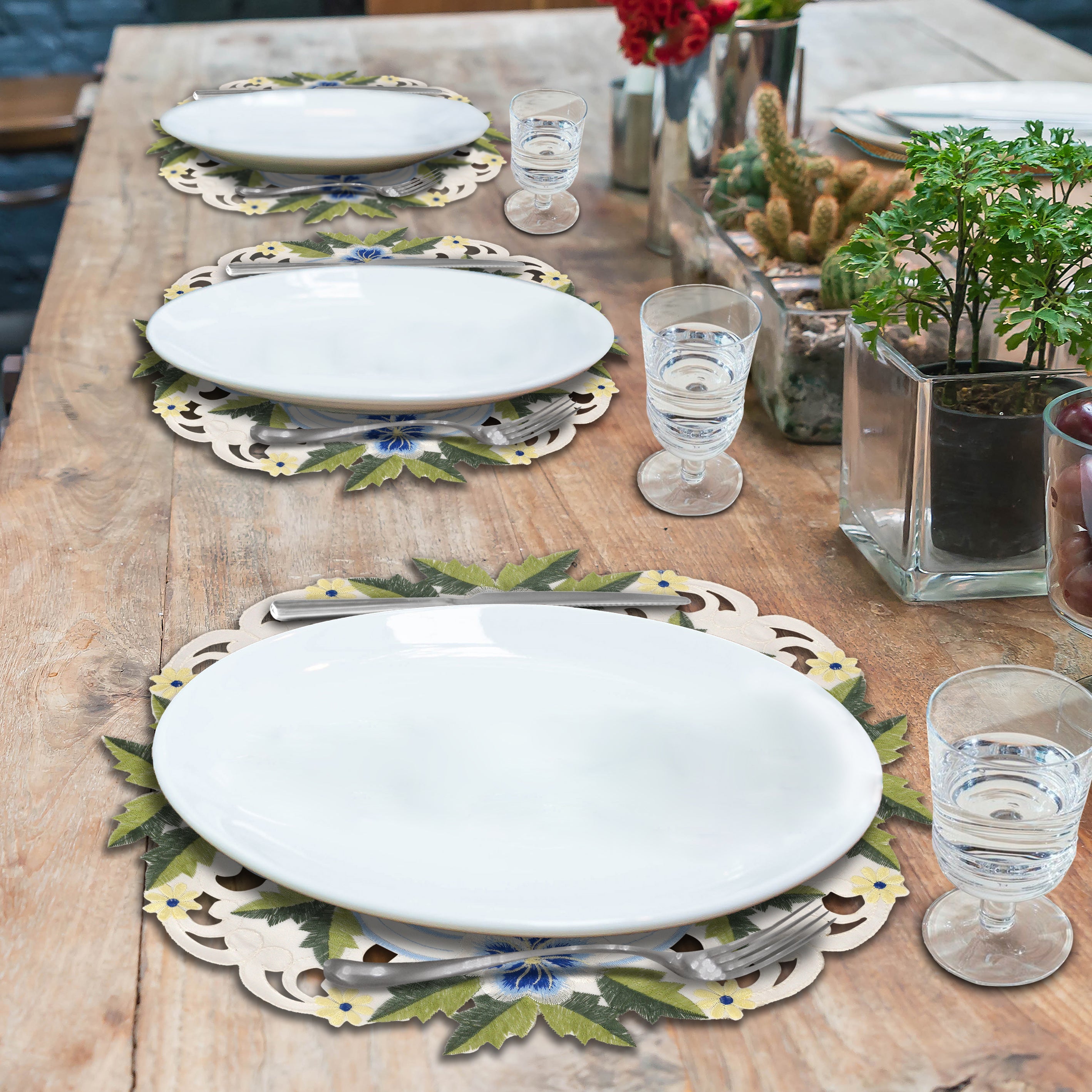 Blue or Green Lace White Doilies - Round Placemats European Embroidery for Dining Table Home Decor Wedding - 15 inches - The Eternal Grace Collection