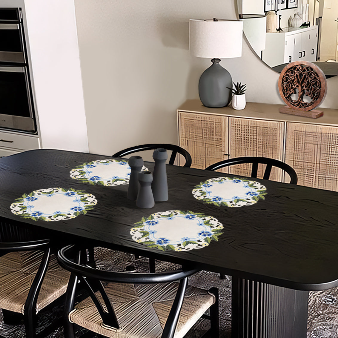 Blue or Green Lace White Doilies - Round Placemats European Embroidery for Dining Table Home Decor Wedding - 15 inches - The Eternal Grace Collection