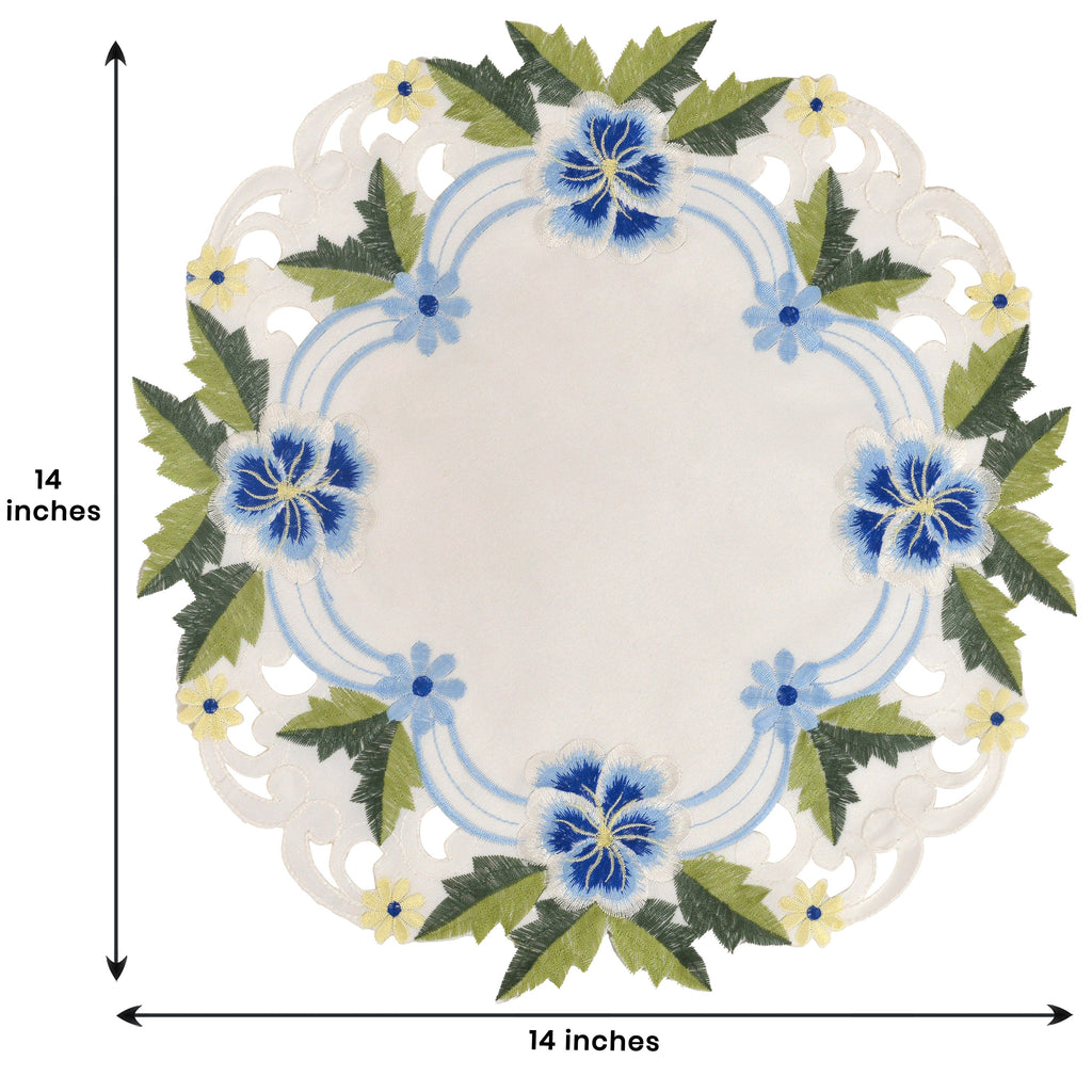 Blue or Green Lace White Doilies - Round Placemats European Embroidery for Dining Table Home Decor Wedding - 15 inches - The Eternal Grace Collection