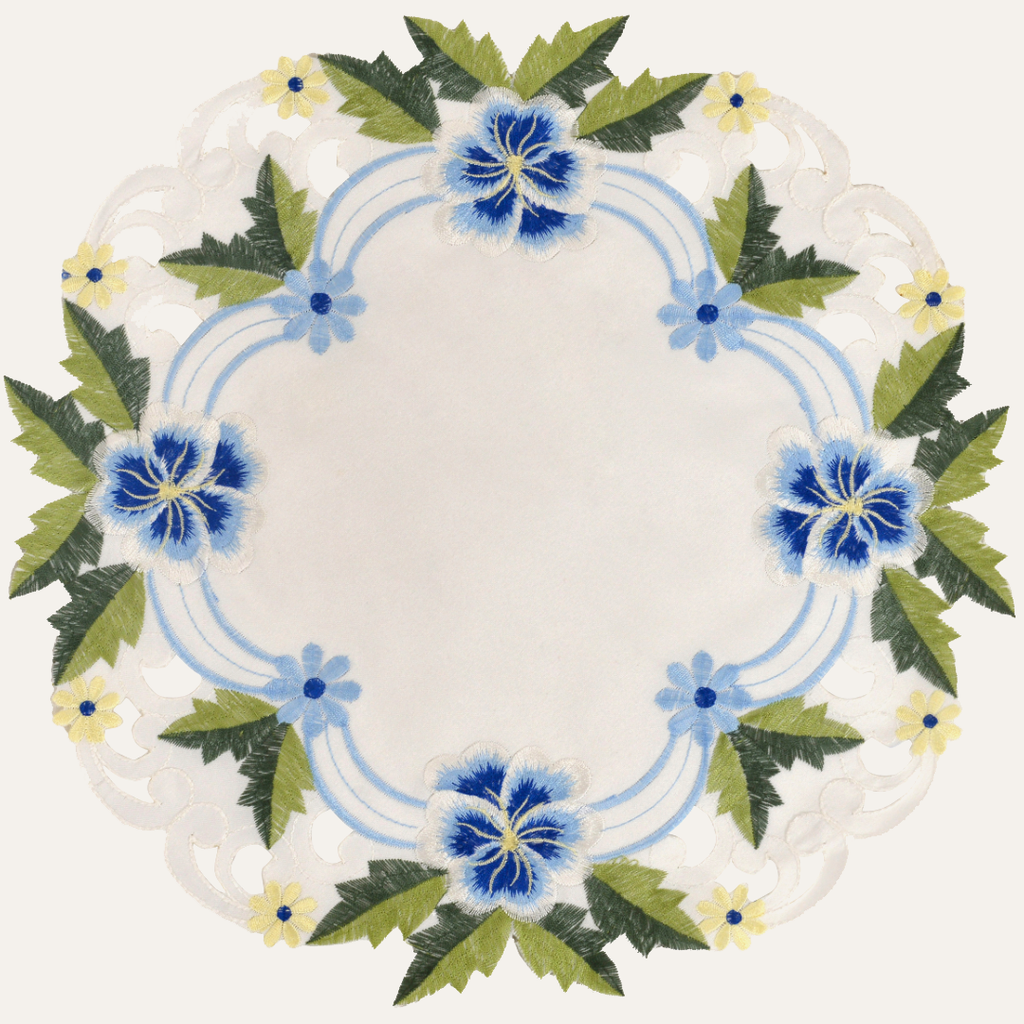 Blue or Green Lace White Doilies - Round Placemats European Embroidery for Dining Table Home Decor Wedding - 15 inches - The Eternal Grace Collection