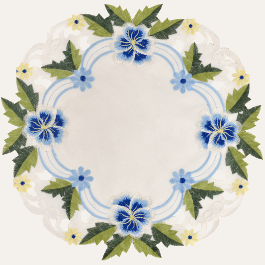 Linen Round Placemats – Embroidered Doilies, Lace & European Embroidery, 15 Inch