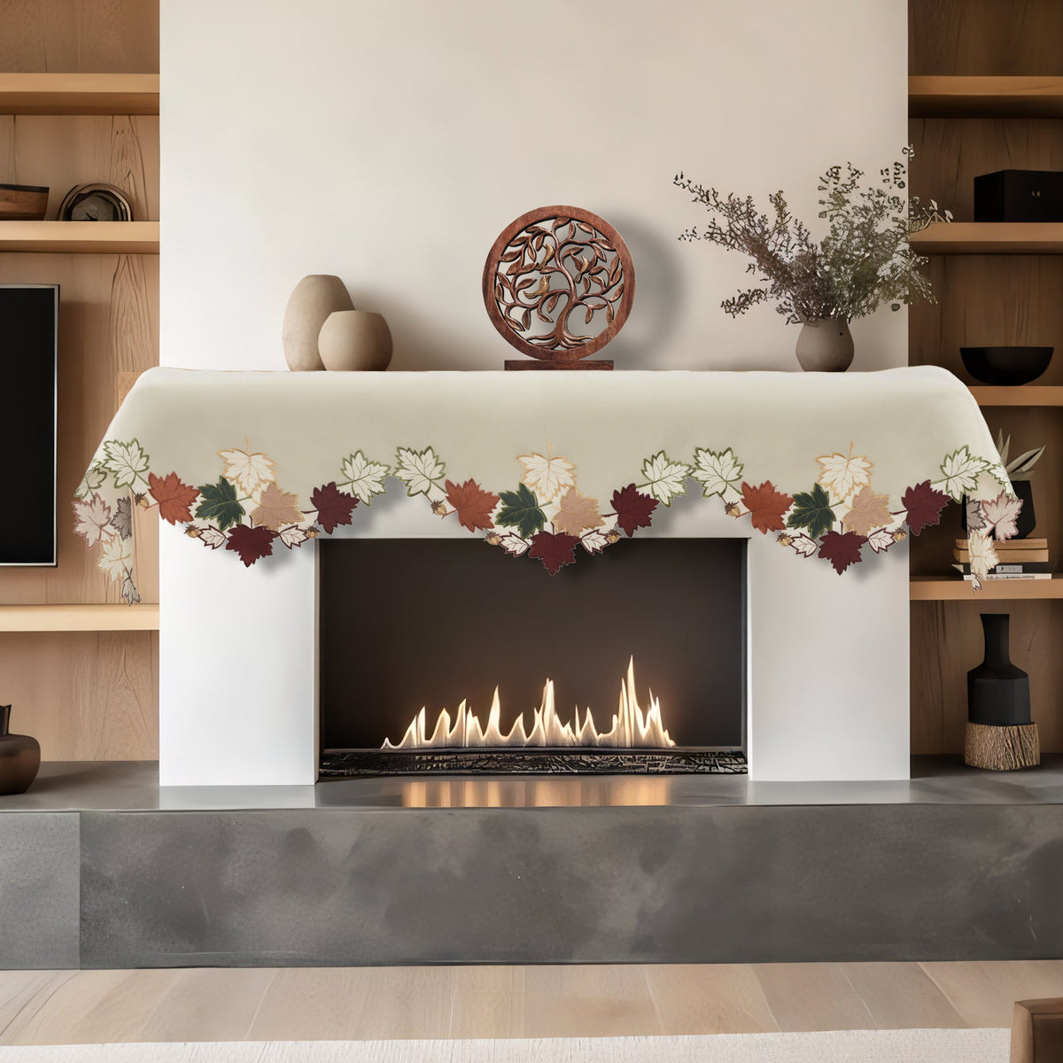 Mantel Scarf Cover | Elegant Falling Petals Lace Runner for Fireplace & Table