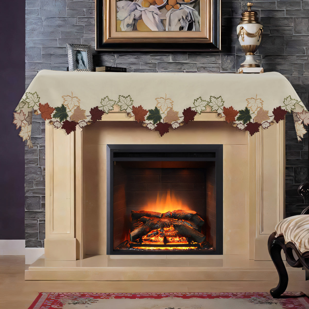 Mantel Scarf Cover | Elegant Falling Petals Lace Runner for Fireplace & Table