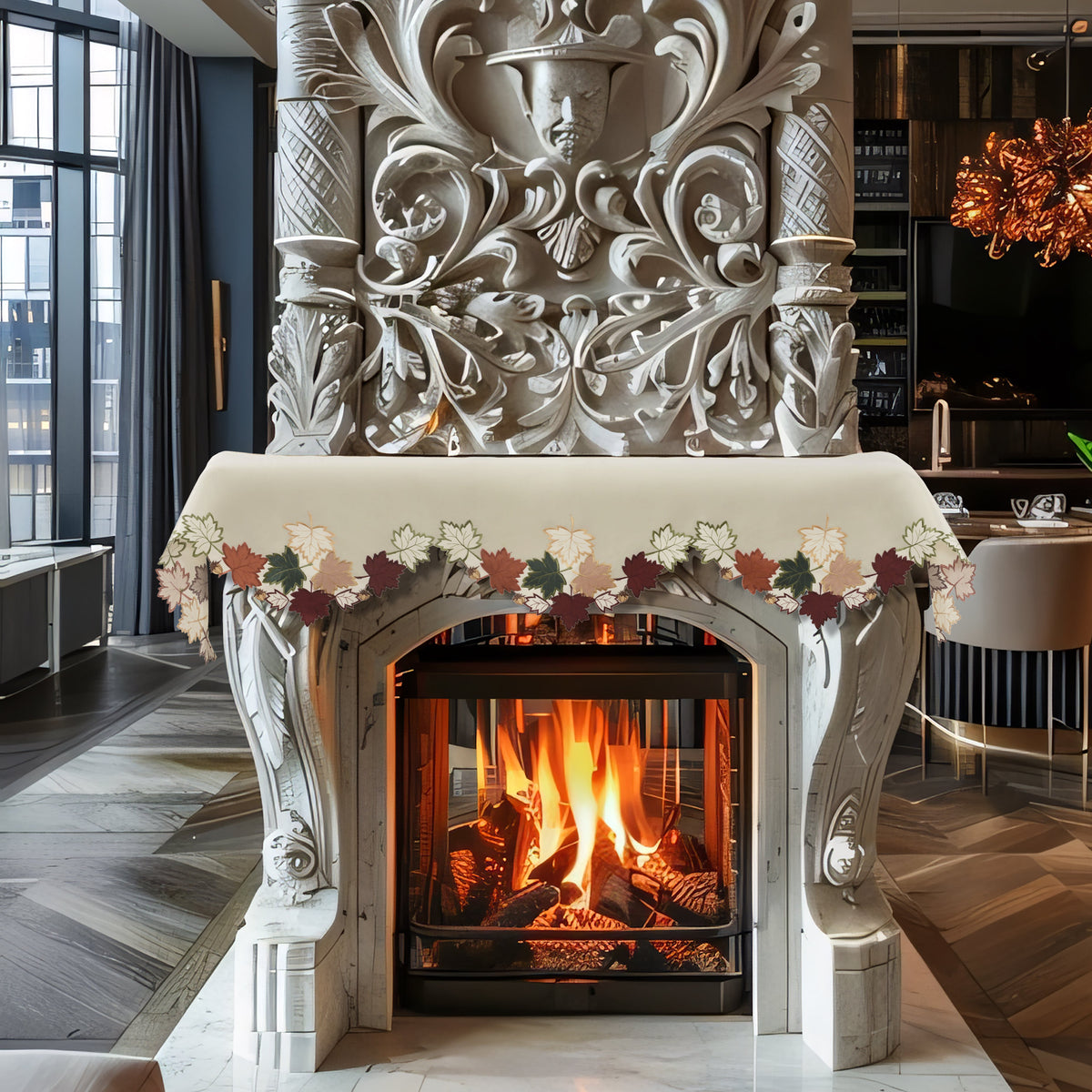 Mantel Scarf Cover | Elegant Falling Petals Lace Runner for Fireplace & Table