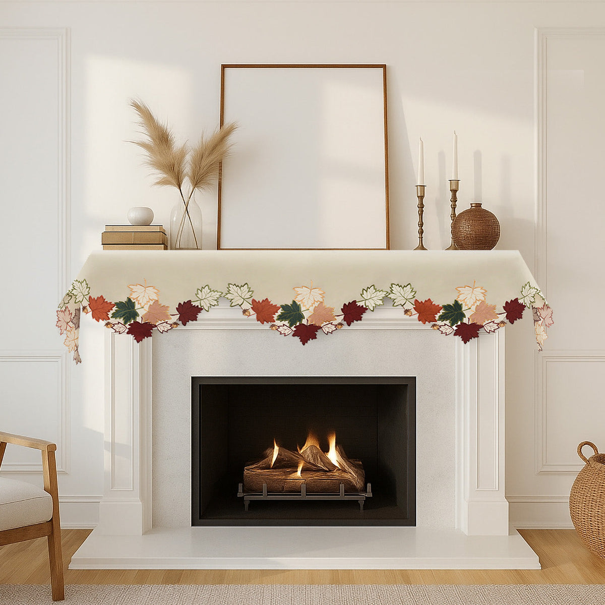 Mantel Scarf Cover | Elegant Falling Petals Lace Runner for Fireplace & Table