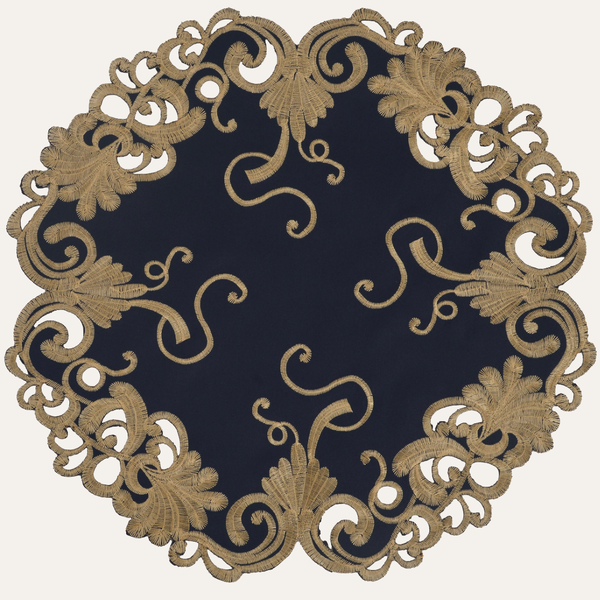 Vintage Opulence – Gold Lace Blue Round Doilies, The Vintage Opulence Collection European Embroidery Décor 15 inch
