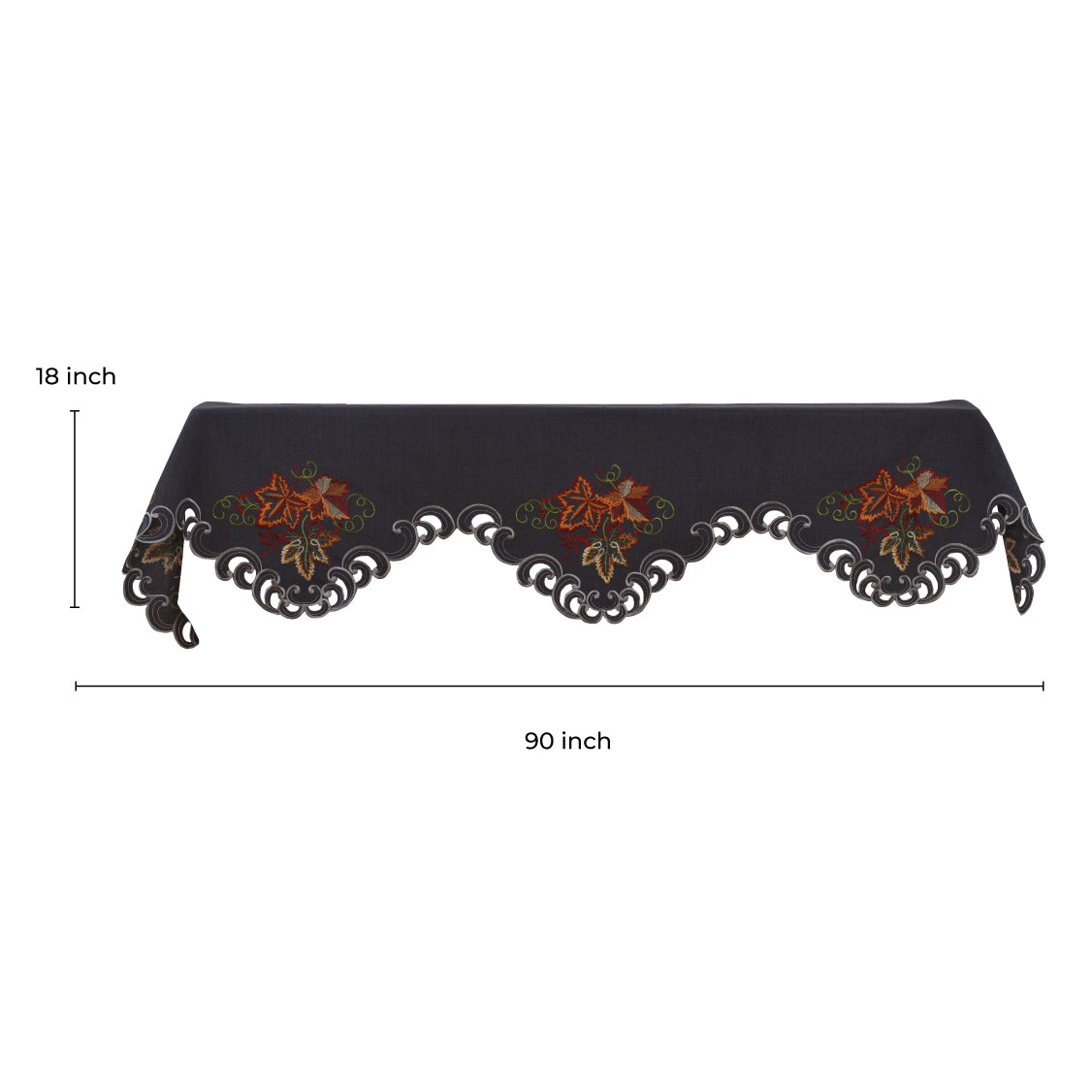 Charcoal Fleur – Charcoal Gray Mantel Scarf Cover, The Charcoal Fleur Collection Elegant Embroidered Home Décor 18x90 inch