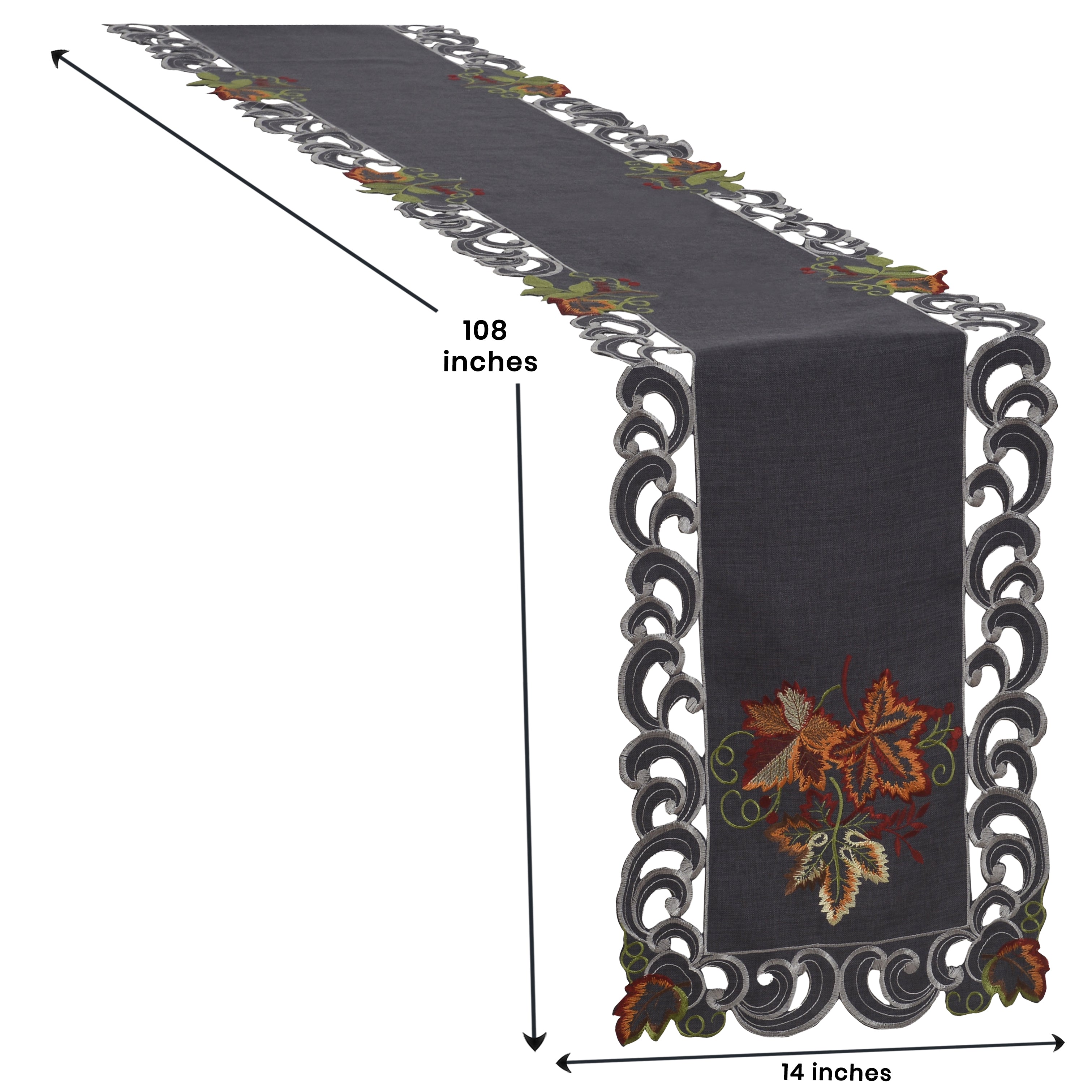 Charcoal Fleur – Charcoal Gray Table Runner, European Embroidery Decorative Dresser Scarf 14*108 inch