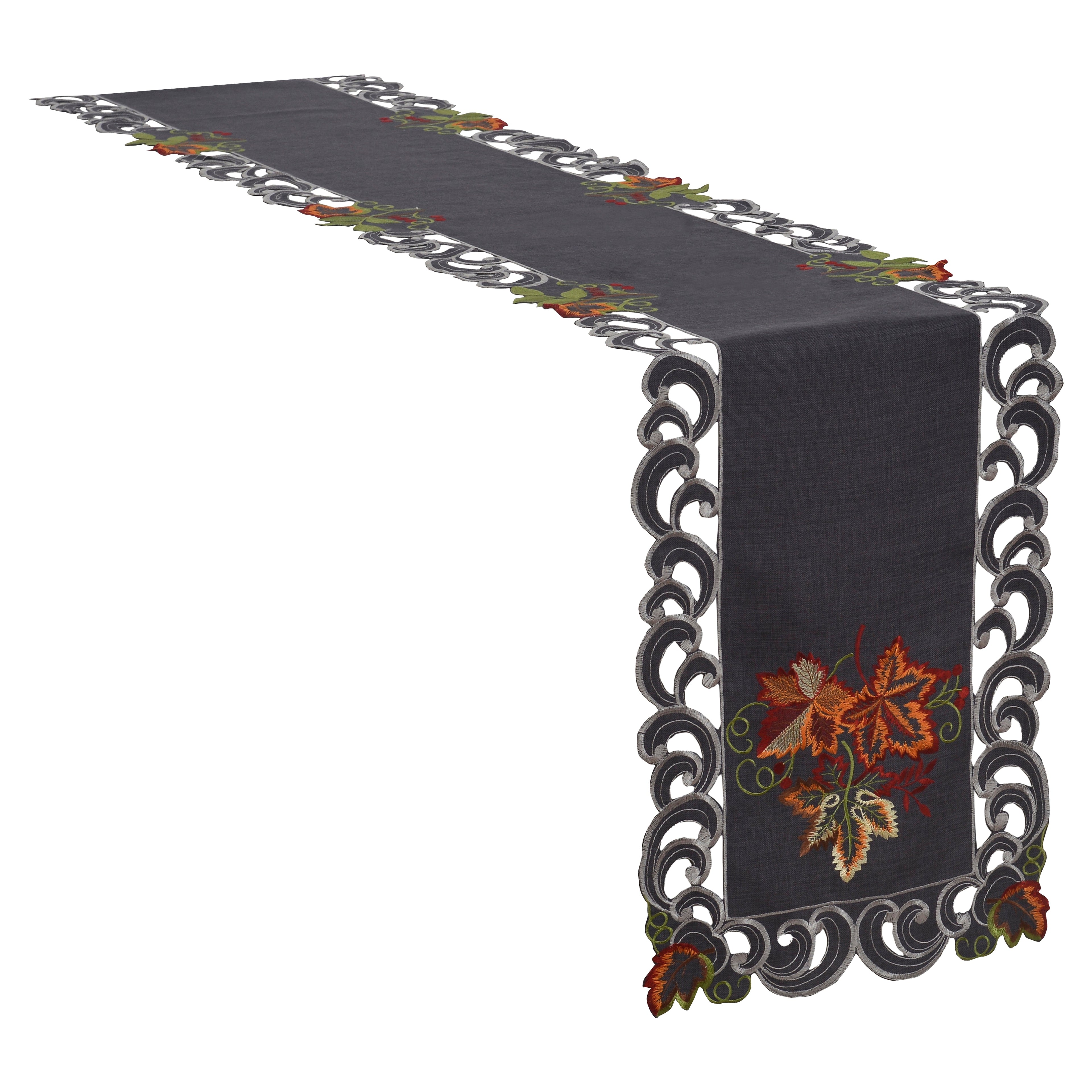 Charcoal Fleur – Charcoal Gray Table Runner, European Embroidery Decorative Dresser Scarf 14*108 inch