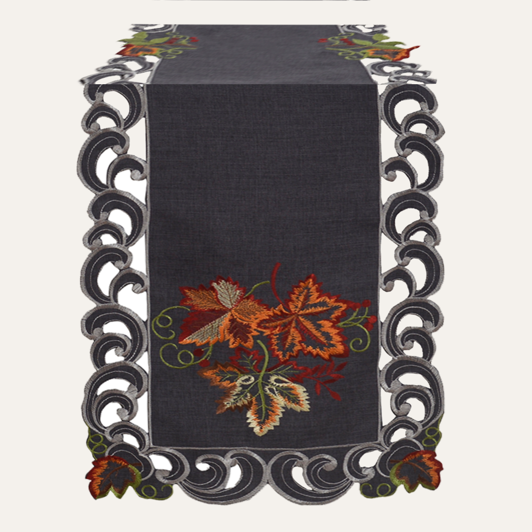Gray Table Runner – Fleur, 14x108 Inch
