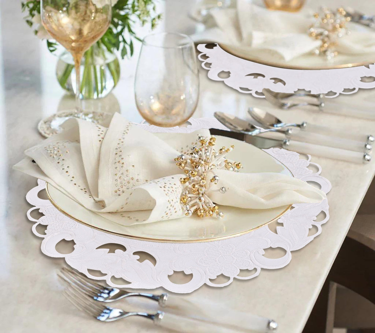 Round Linen Placemats – Elegant 15 Inch Embroidered Doilies for Dining Table Decor