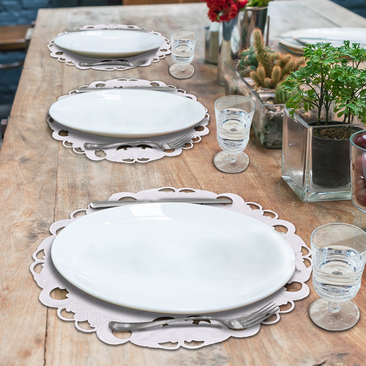 Round Linen Placemats – Elegant 15 Inch Embroidered Doilies for Dining Table Decor