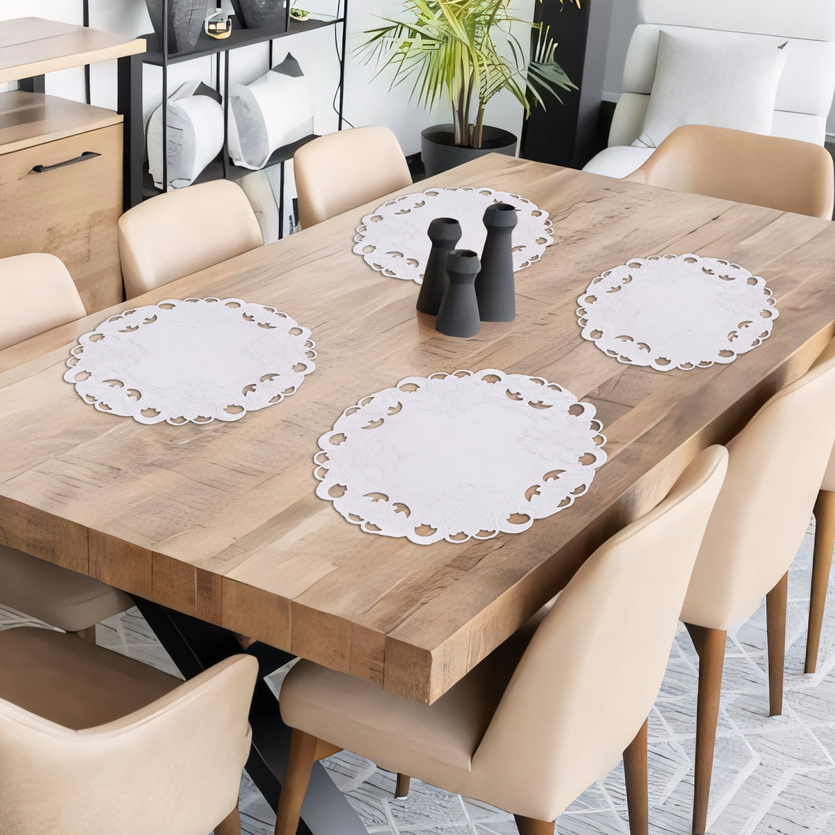 Round Linen Placemats – Elegant 15 Inch Embroidered Doilies for Dining Table Decor