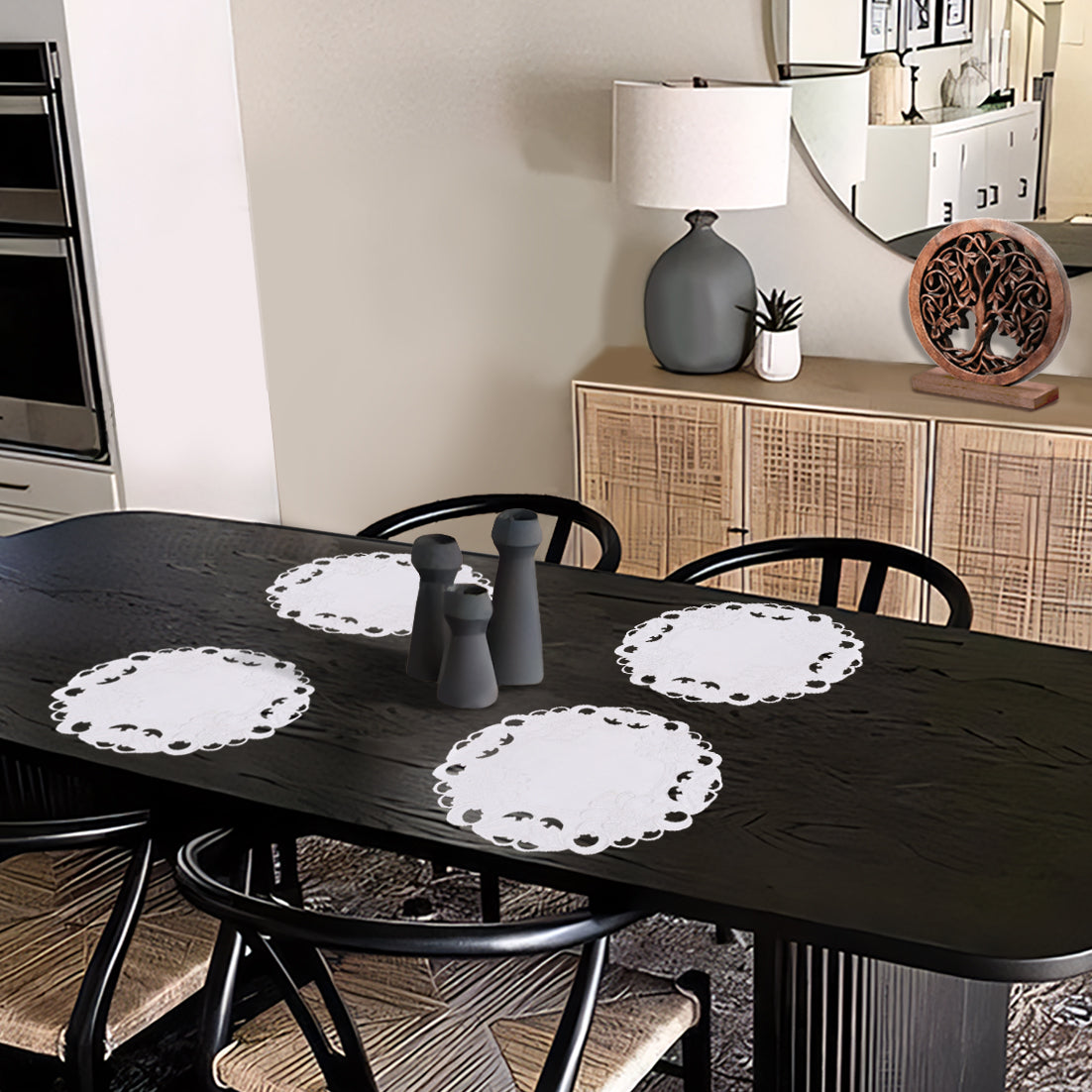 Round Linen Placemats – Elegant 15 Inch Embroidered Doilies for Dining Table Decor