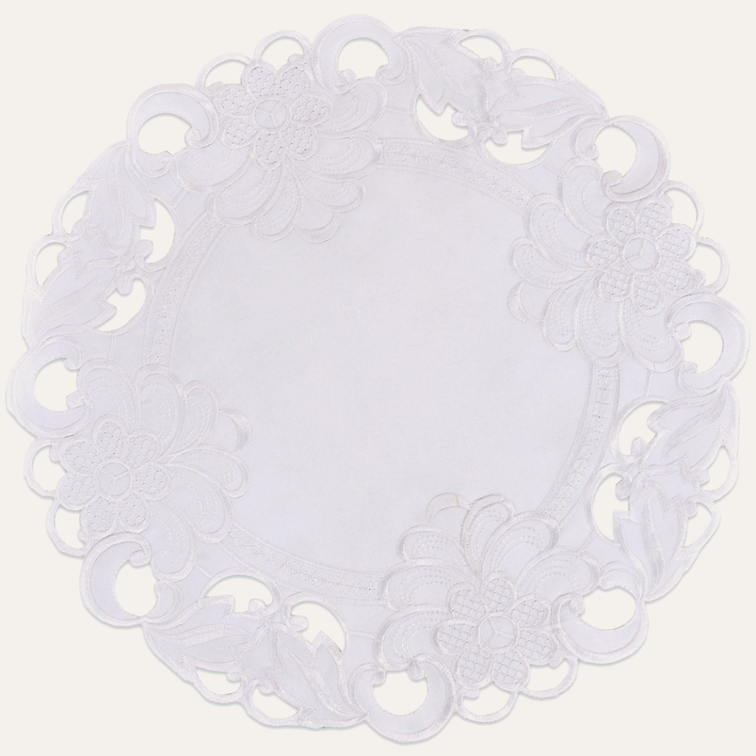 Round Linen Placemats – Elegant 15 Inch Embroidered Doilies for Dining Table Decor