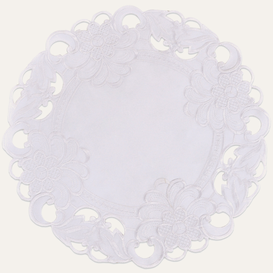 Round Linen Placemats – Elegant 15 Inch Embroidered Doilies for Dining Table Decor