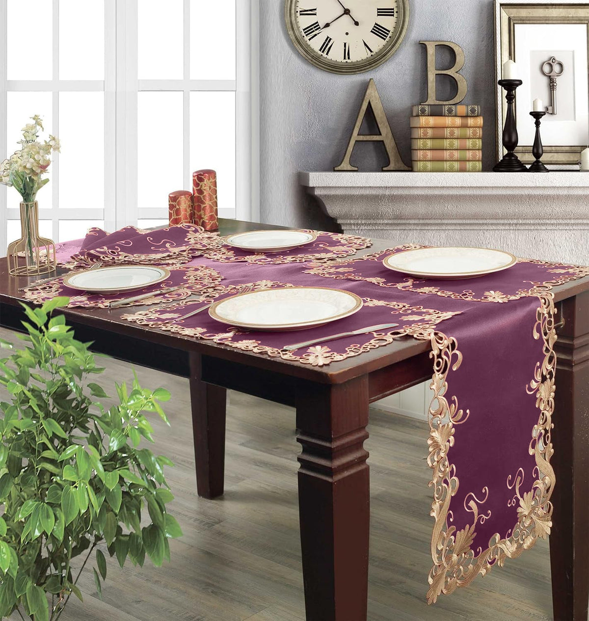 Lace Doilies – Premium Linen Fabric Doilies with Intricate Embroidery, 15 Inch Table Decor
