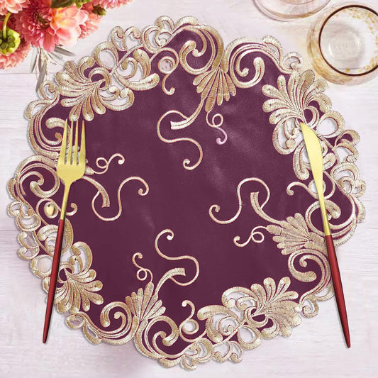 Lace Doilies – Premium Linen Fabric Doilies with Intricate Embroidery, 15 Inch Table Decor