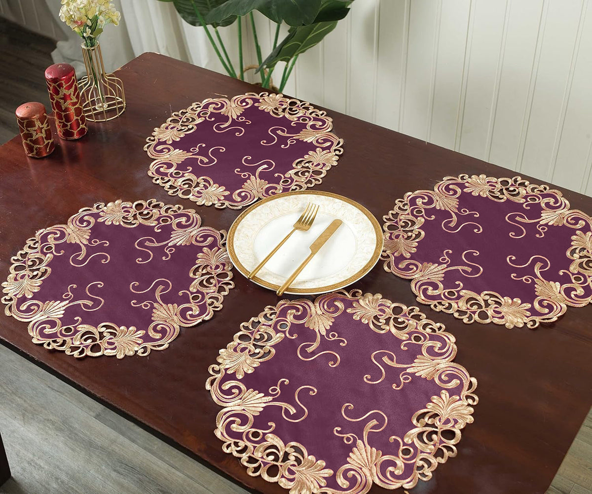 Lace Doilies – Premium Linen Fabric Doilies with Intricate Embroidery, 15 Inch Table Decor