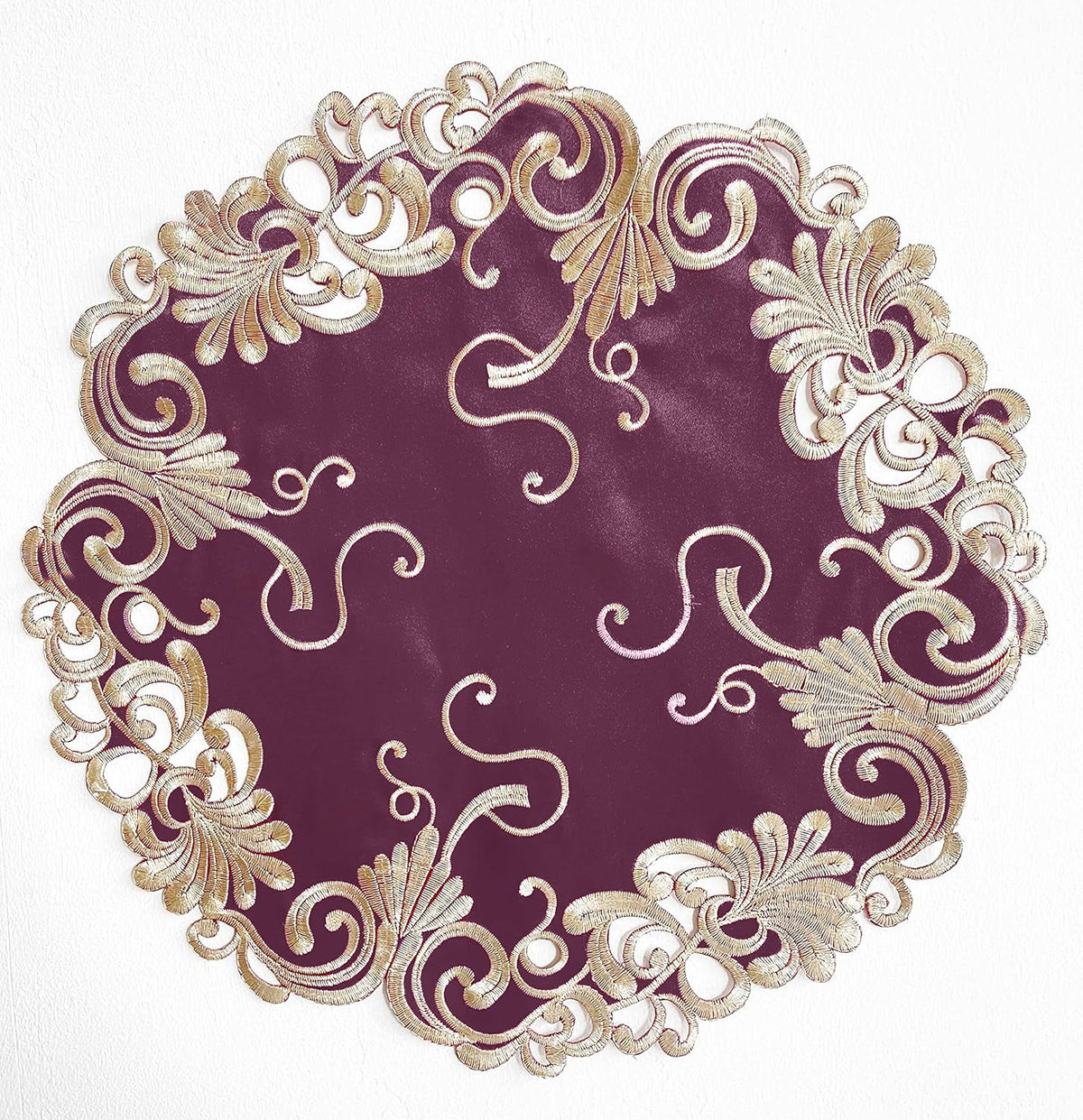 Lace Doilies – Premium Linen Fabric Doilies with Intricate Embroidery, 15 Inch Table Decor