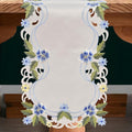 Eternal Grace – Blue and Green Lace White Table Runner, European Embroidery Decorative Décor 14*108 inch