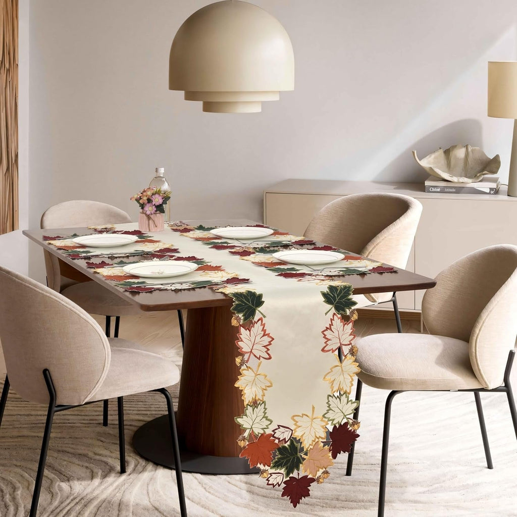 Falling Petals – Cream White Table Runner, European Embroidery Decorative Dresser Scarf 14*108 inch