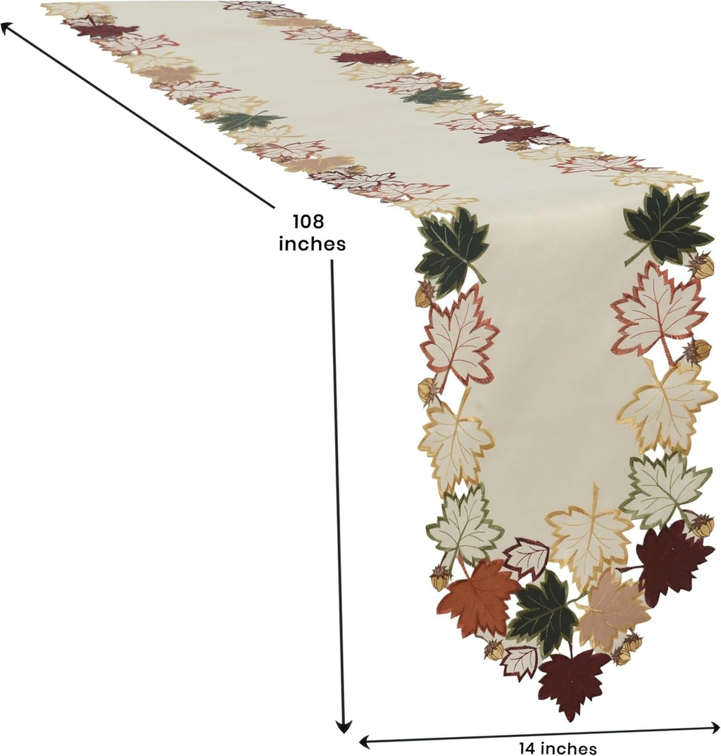 Falling Petals – Cream White Table Runner, European Embroidery Decorative Dresser Scarf 14*108 inch