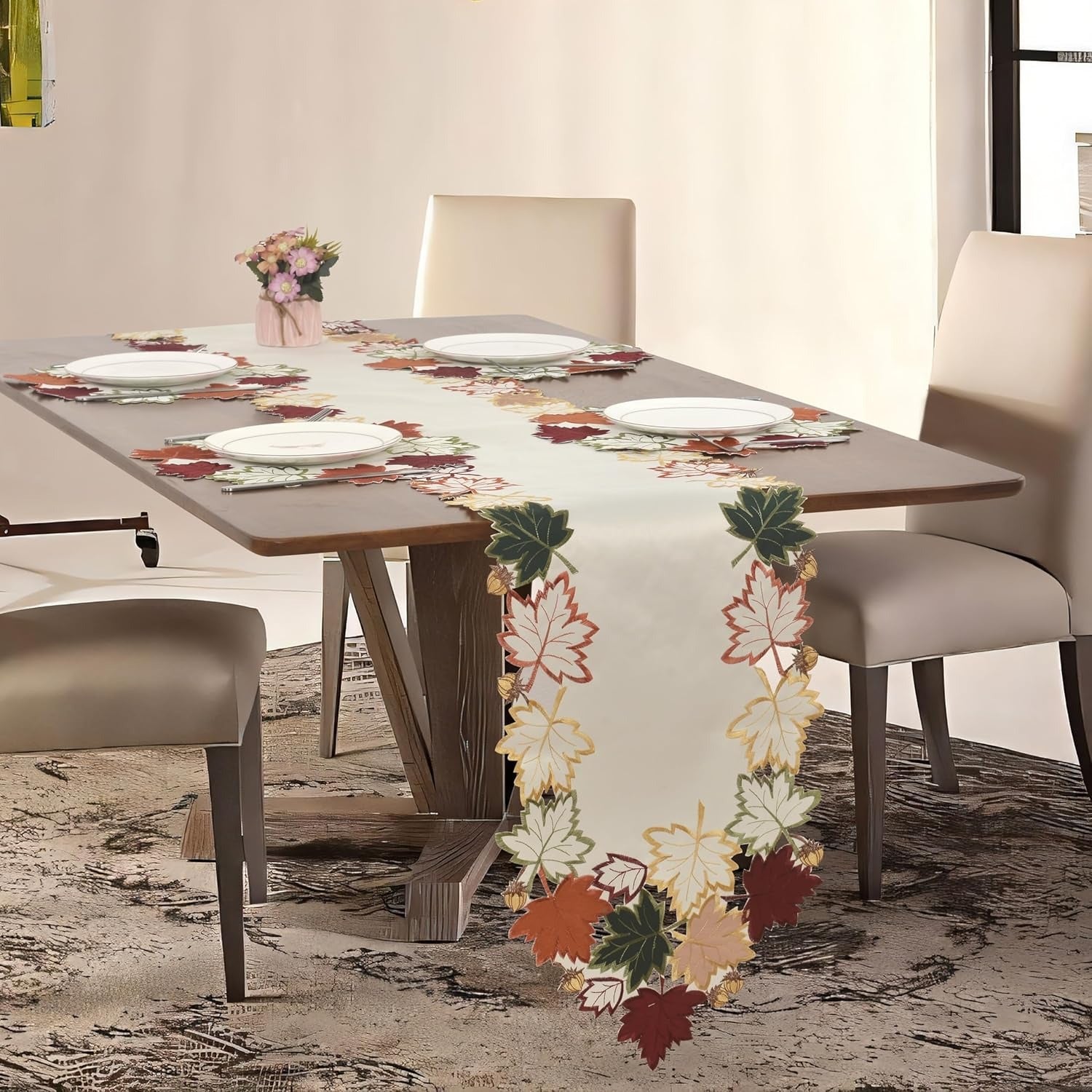 Falling Petals – Cream White Table Runner, European Embroidery Decorative Dresser Scarf 14*108 inch