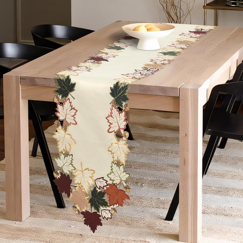 Falling Petals – Cream White Table Runner, European Embroidery Decorative Dresser Scarf 14*108 inch