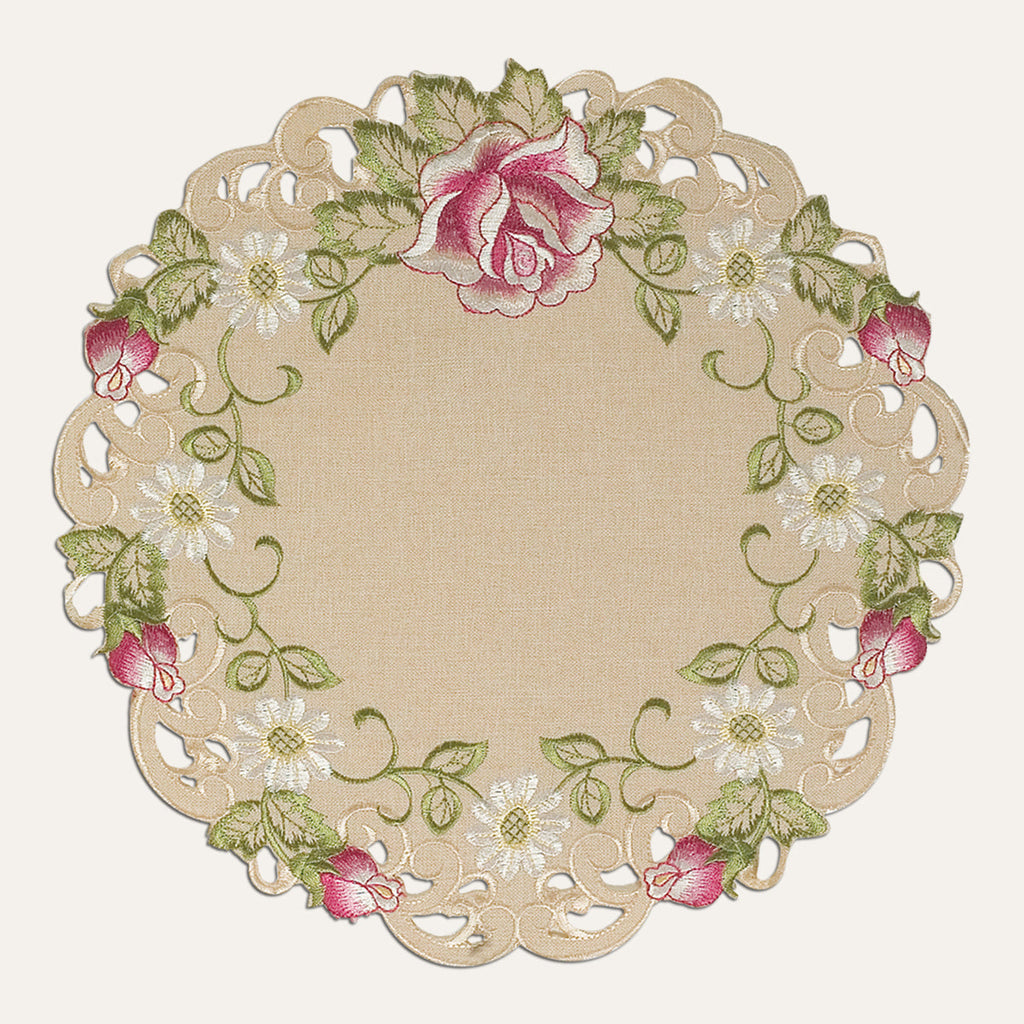 Docia Sand – Beige Table Doilies, Docia Collection Elegant Decorative Table Decor 15 inch