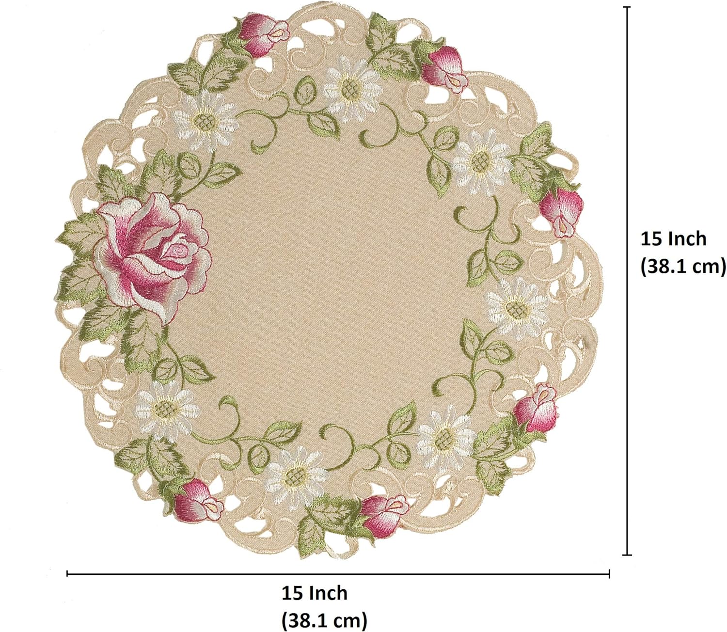 Docia Sand – Beige Table Doilies, Docia Collection Elegant Decorative Table Decor 15 inch