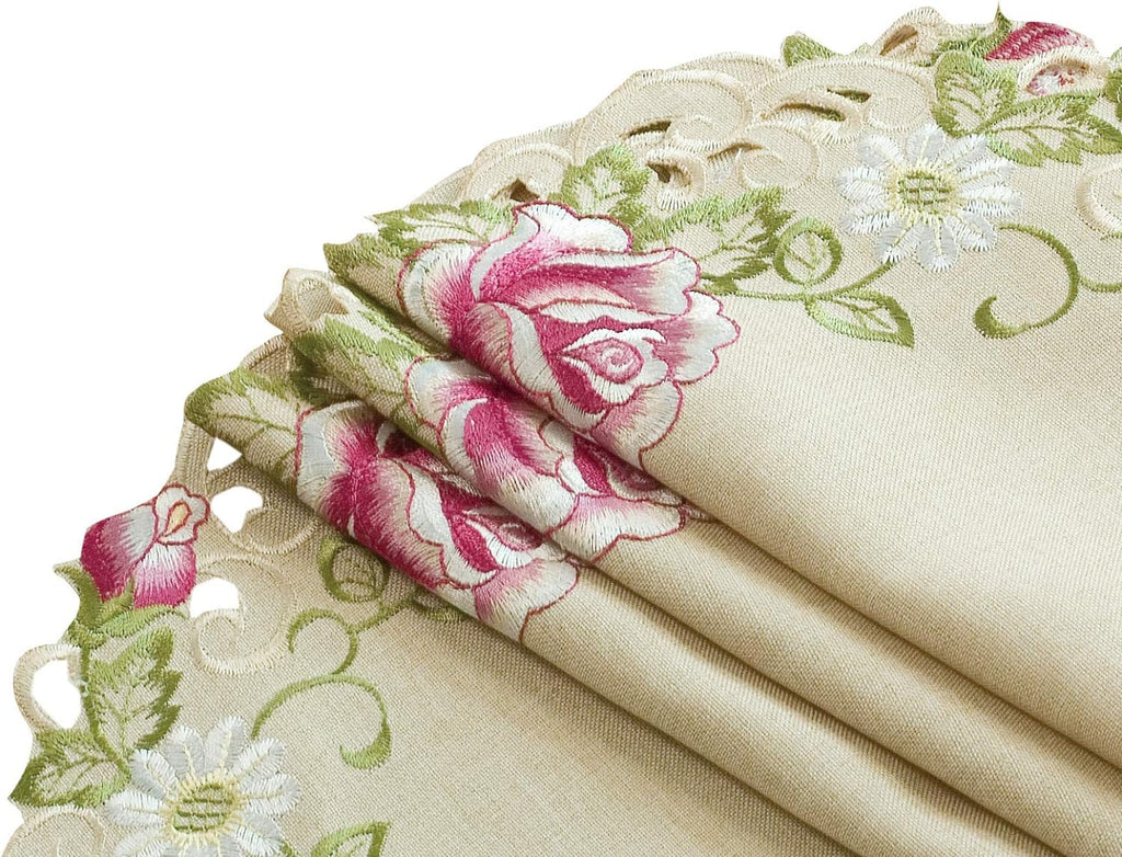 Docia Sand – Beige Table Doilies, Docia Collection Elegant Decorative Table Decor 15 inch