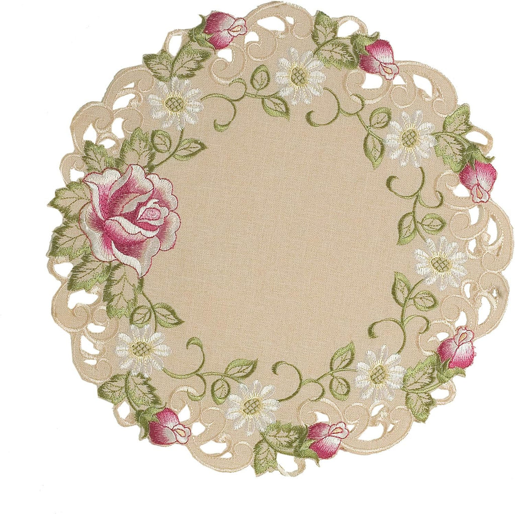 Docia Sand – Beige Table Doilies, Docia Collection Elegant Decorative Table Decor 15 inch