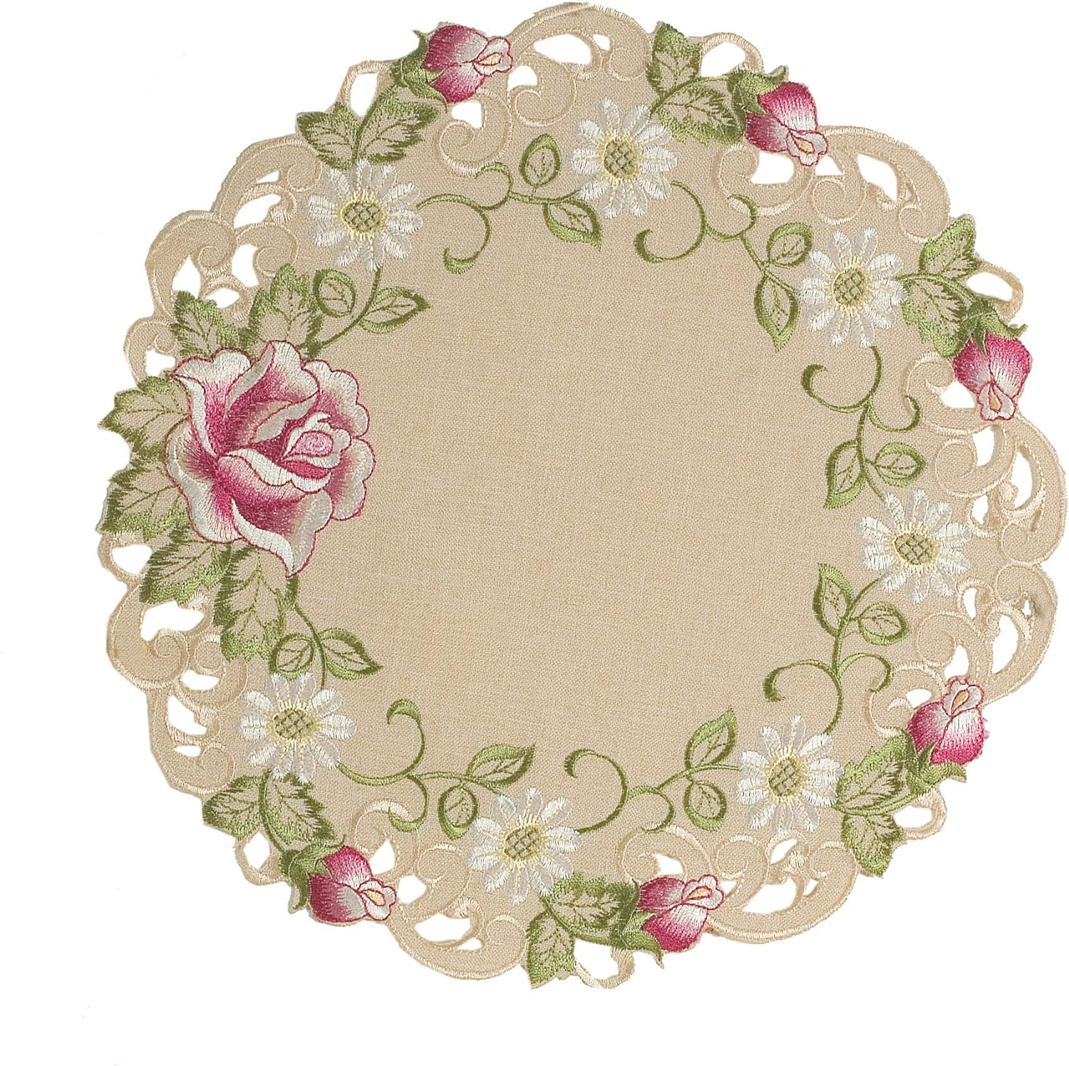 Docia Sand – Beige Table Doilies, Docia Collection Elegant Decorative Table Decor 15 inch