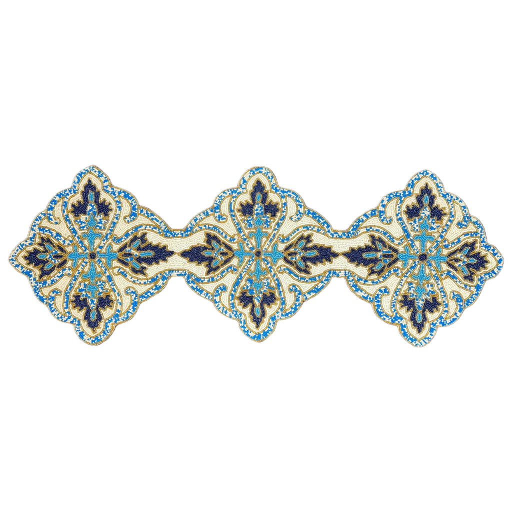 Beaded Table Runner - Blue White 36" x 13"