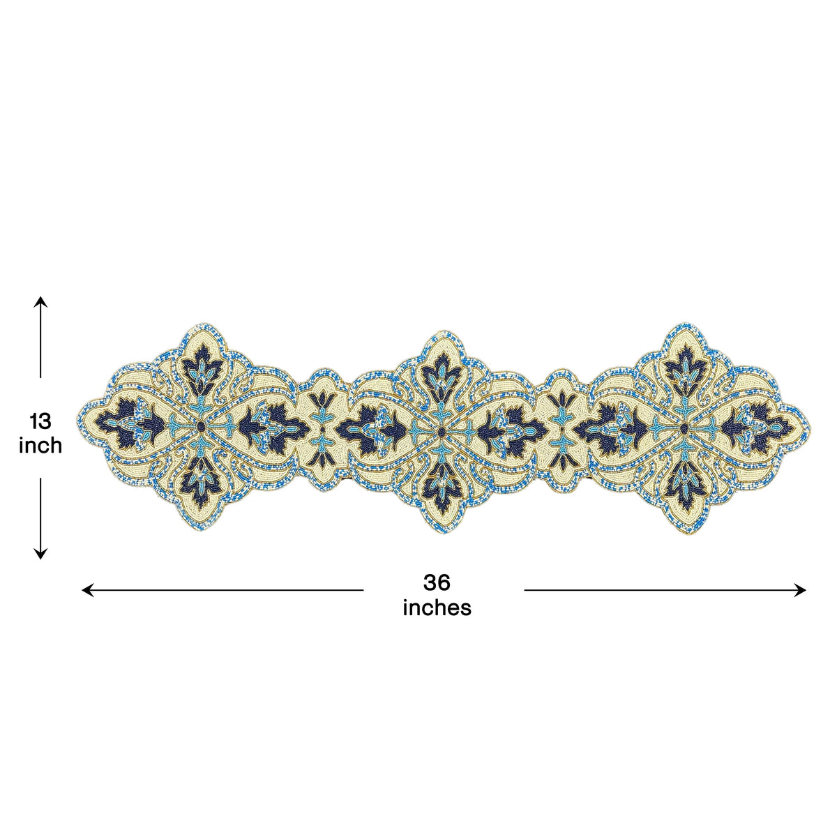 Beaded Table Runner – Blue White, 36x13 Inch
