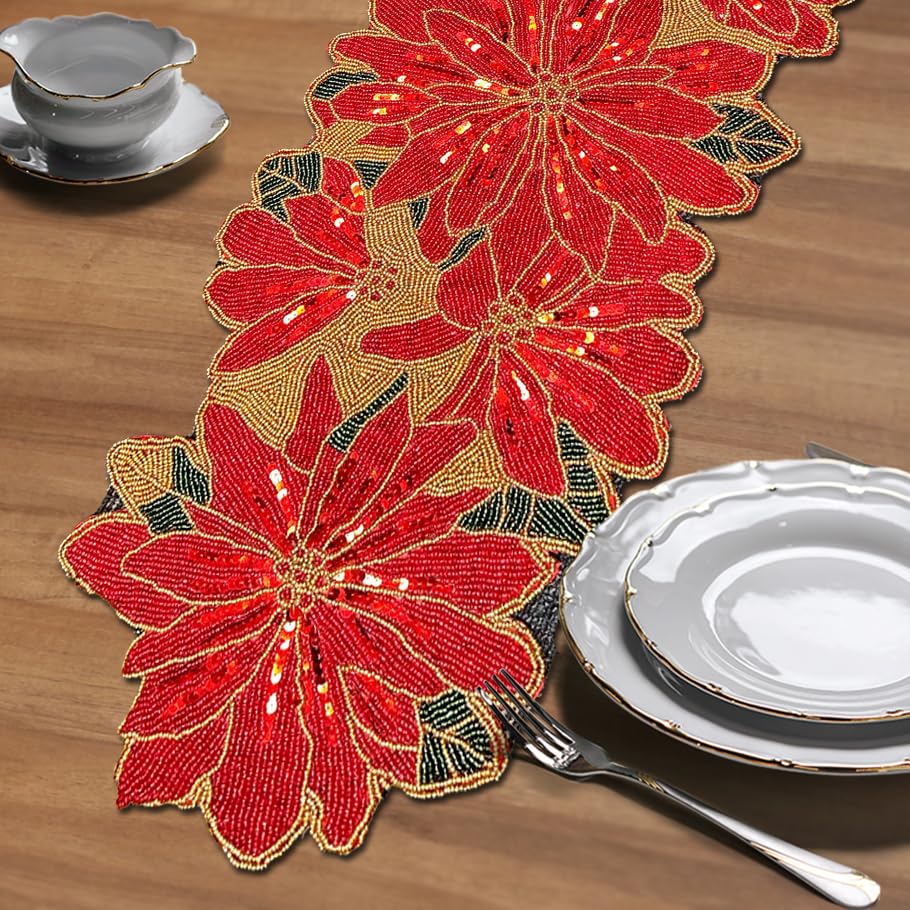 Beaded Table Runner - Christmas Red