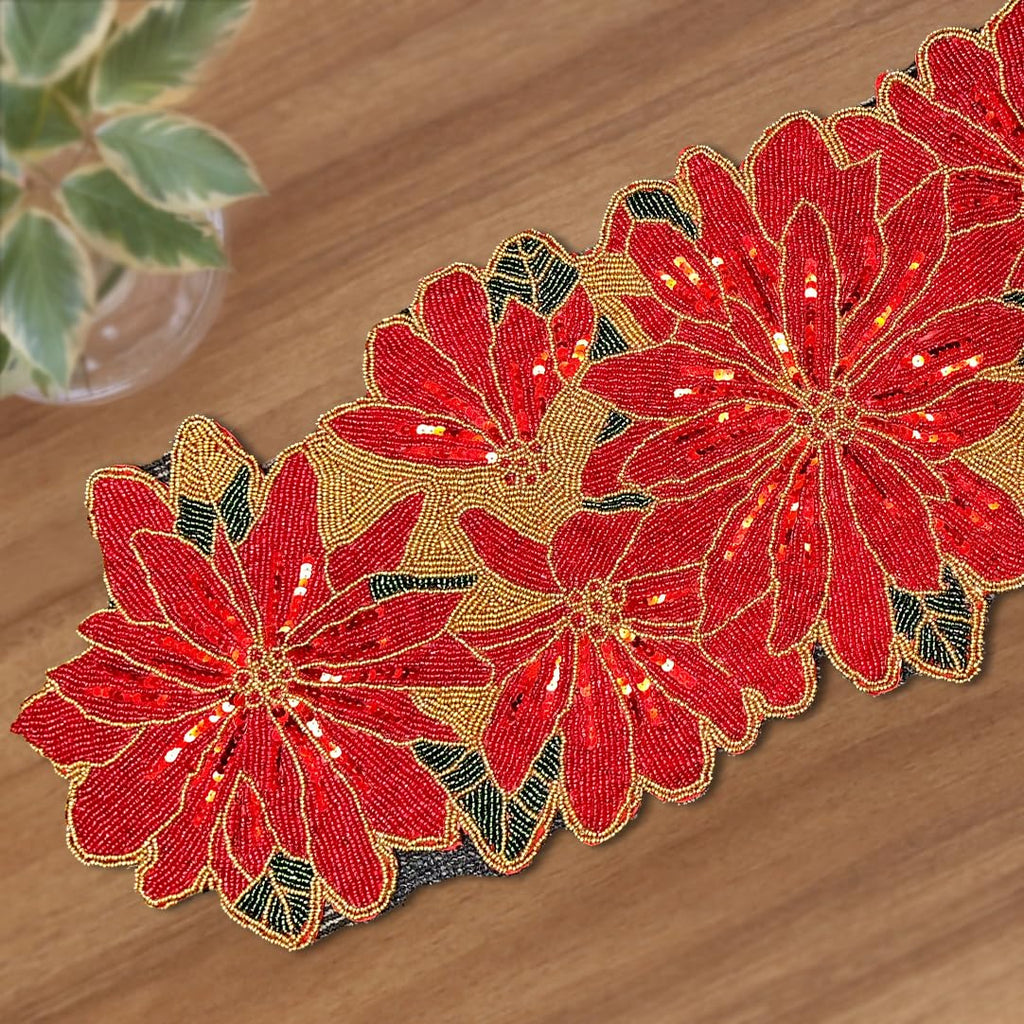 Beaded Table Runner - Christmas Red