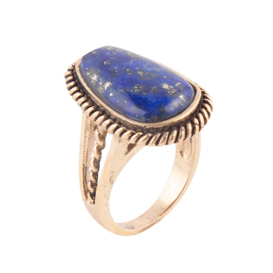 Roped Blue Lapis and Golden Bronze Ring