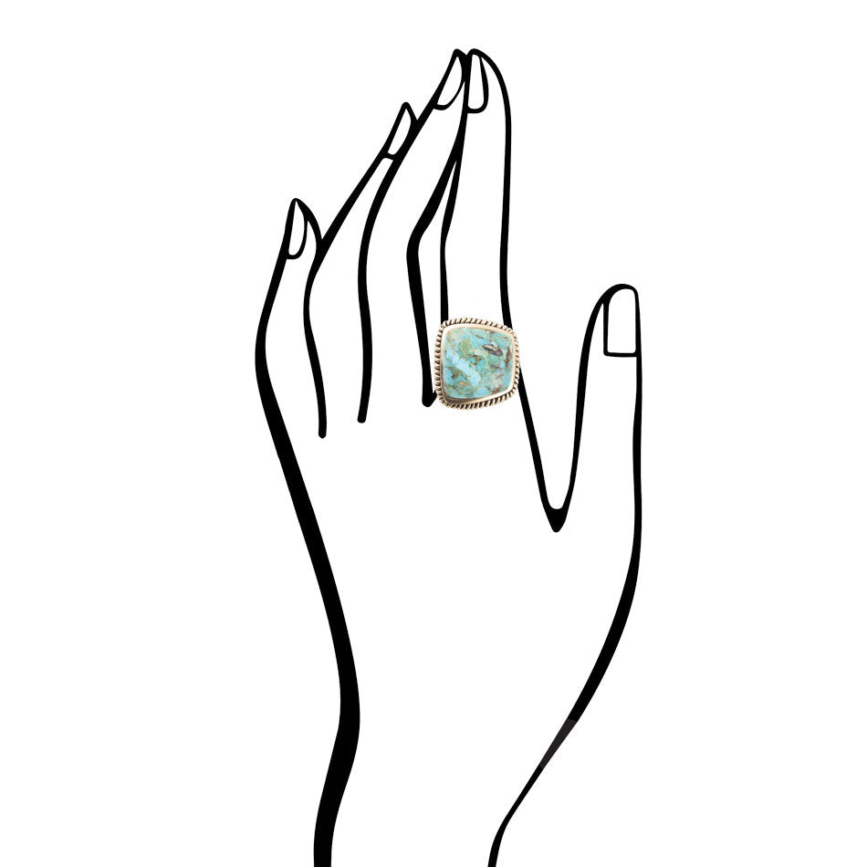Roped Square Blue Turquoise Golden Statement Ring