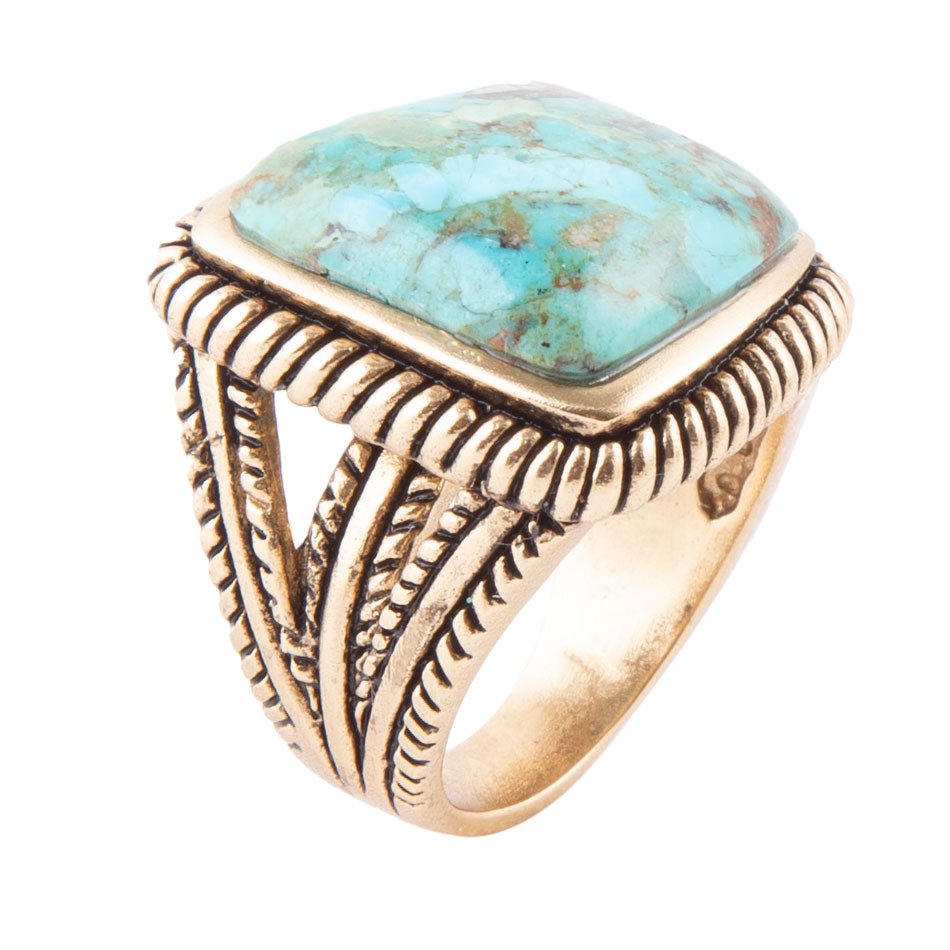 Roped Square Blue Turquoise Golden Statement Ring