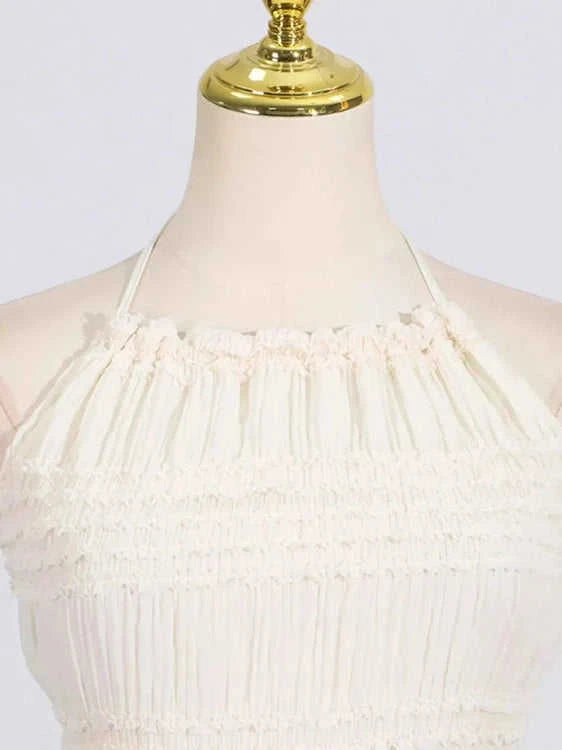 Ruched Halter Neck Smocked Maxi Dress Eco My Home Dress Salty Season LLC ecomyhome.store United States
