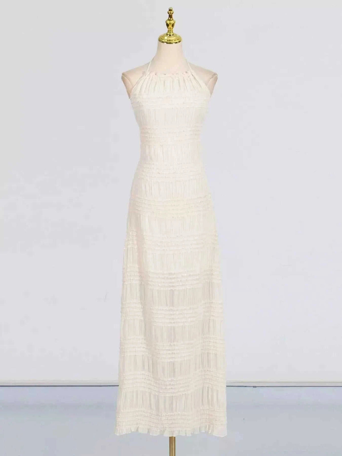 Ruched Halter Neck Smocked Maxi Dress Eco My Home Dress Salty Season LLC ecomyhome.store United States