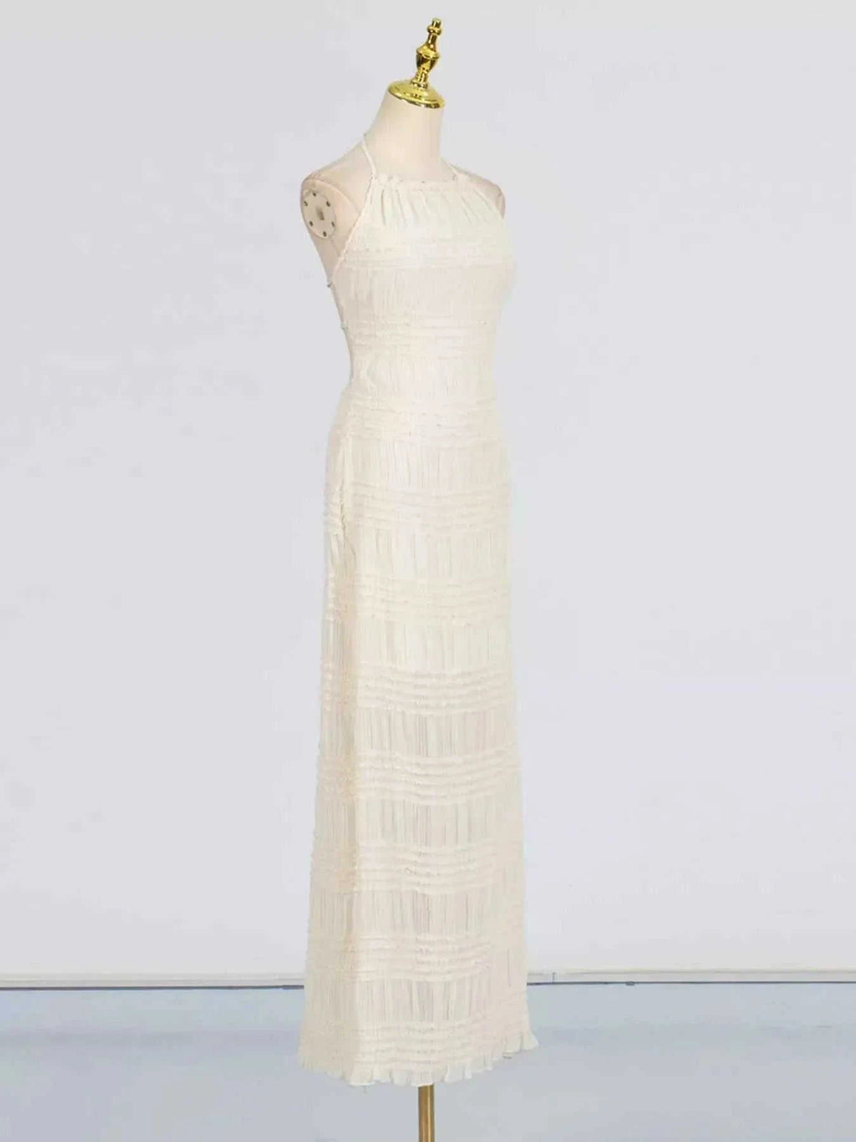 Ruched Halter Neck Smocked Maxi Dress Eco My Home Dress Salty Season LLC ecomyhome.store United States